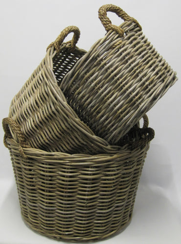 S/3 Round Baskets with Rope Handles