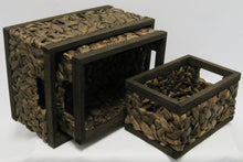 CLEARANCE!! Set of 3 Rectangle Water Hyacinth and Timber Frame Storage Baskets